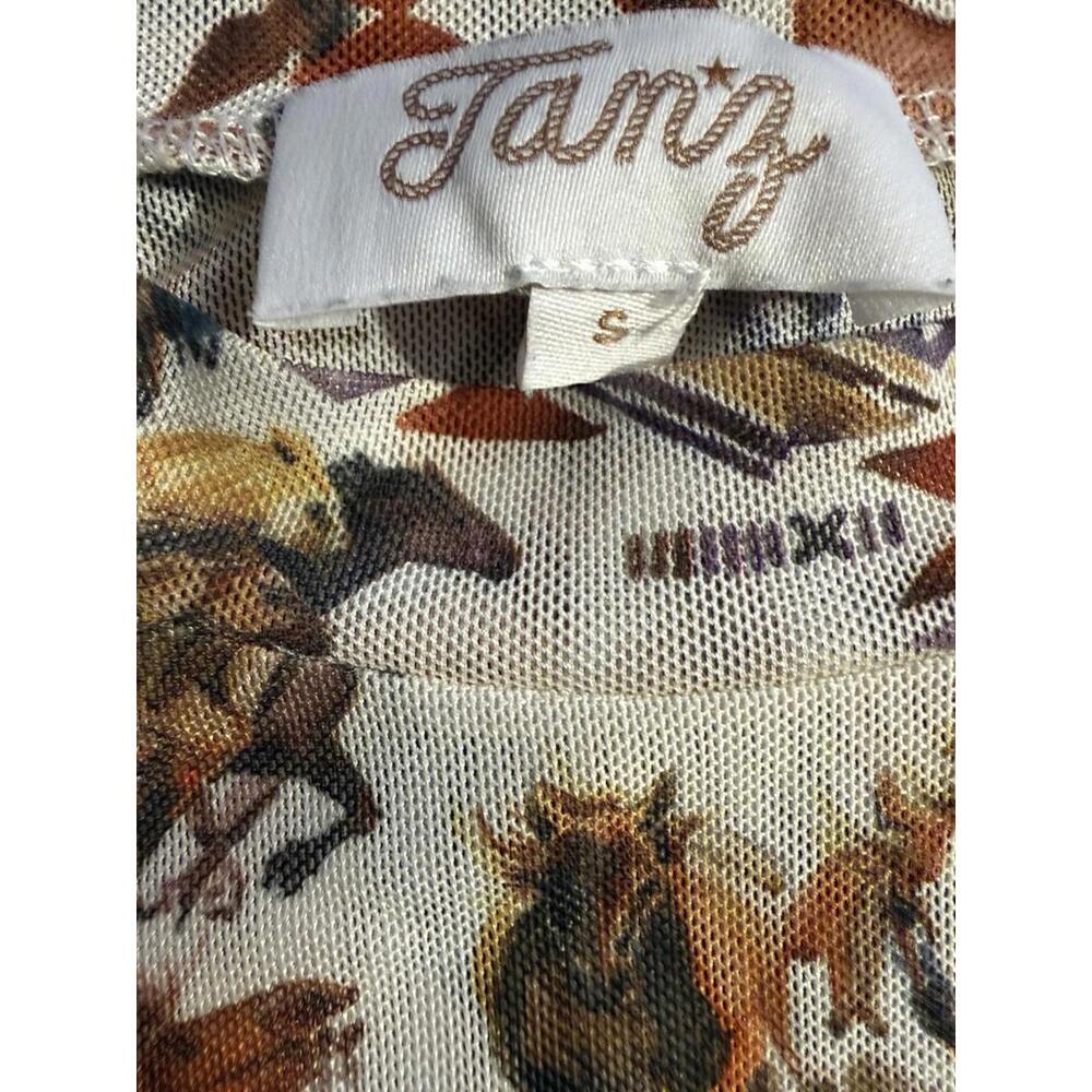 Janz Brand Women’s Small Western Style Mesh Top Horsing Around Cowboy Print - Picture 3 of 6